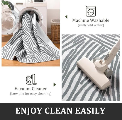 YIHOUSE Grey Rug for Living Room, 8×10 Modern Abstract Area Rug, Geometric Contemporary Wave Striped Rugs for Playroom Nursery, Washable Nonslip Large Rug for Bedroom Dining Room