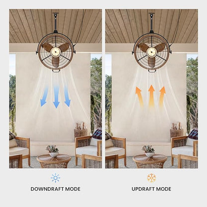 CROSSIO Outdoor Ceiling Fan with Lights, 23‘’ Waterproof Gazebo Fan with Remote Control Smart App, Plug in Caged Ceiling Fan for Patios, Pergola Porch