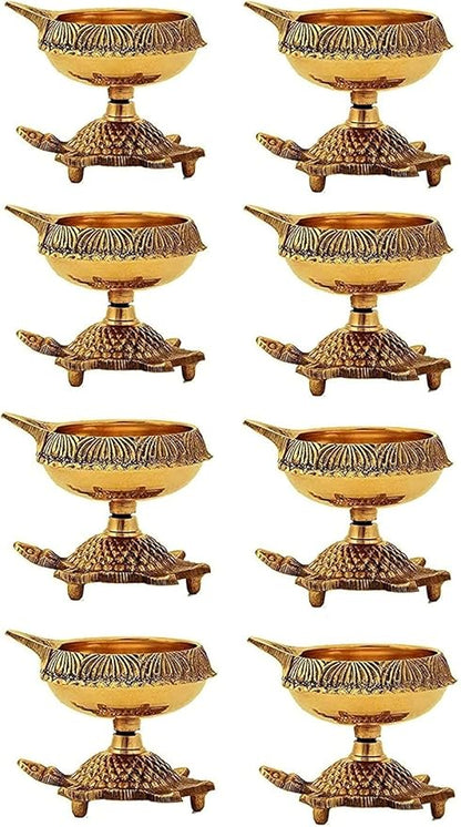 SATVIK 20 Pc Brass Kuber Turtle Diya for Diwali Decoration Handmade Oil Lamp with Golden Engraved Virgin Brass Metal Diwali Diya Vilakku