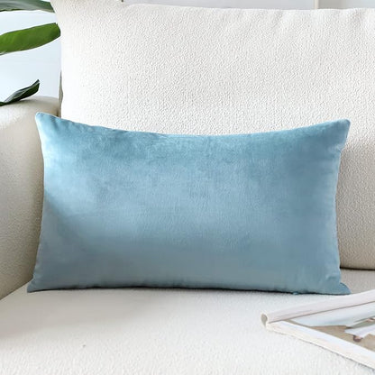 Artscope Luxury Velvet Pillow Covers Super Soft Decorative Rectangle Throw Pillow Covers Case Cushion Covers for Sofa Couch Bedroom Car Decor 16x24 Inch Light Blue