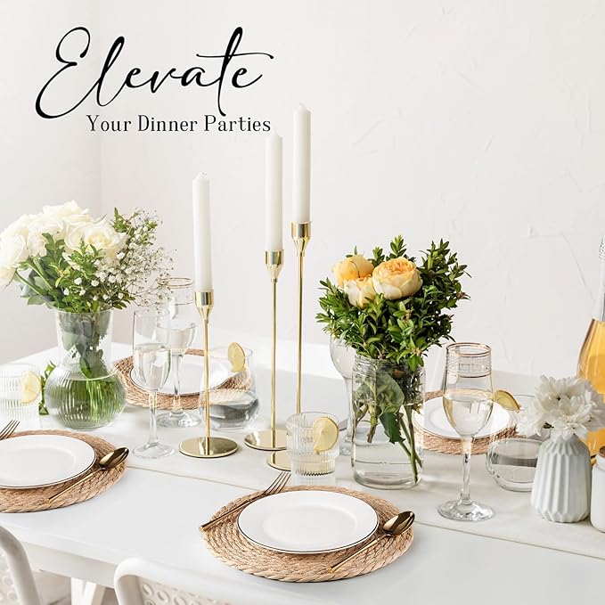 Round Woven Placemats Set of 10, Natural Water Hyacinth Place mats, 13 inch Rattan Placemat Wicker Placemats Farmhouse Boho Braided Heat Resistant Outdoor Placemat Patio Table Place Mat