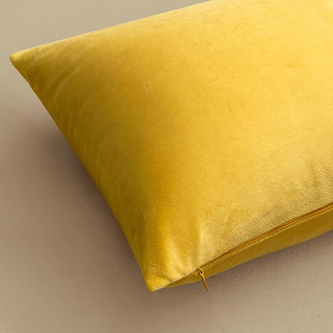MIULEE Velvet Throw Pillow Covers 18x18 Inch, Pack of 2 - Lemon Yellow, Soft Solid Decorative Pillow Covers Cushion Cases Modern Luxury Home Decor for Spring Couch Sofa Bedroom Livingroom