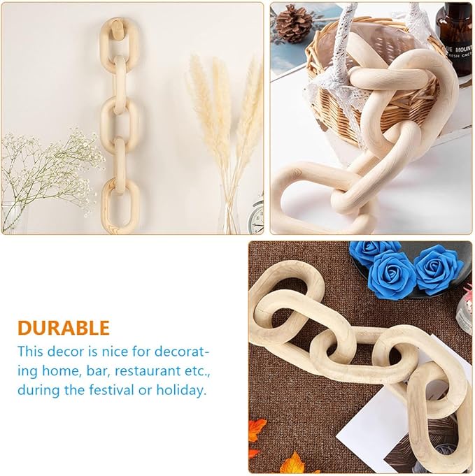 CALLARON Wooden Chain Link Decoration Small Handmade Five-Ring Pendant Rustic Hanging Ornament for Living Room Wall Decor Coffee Shop Home Accent