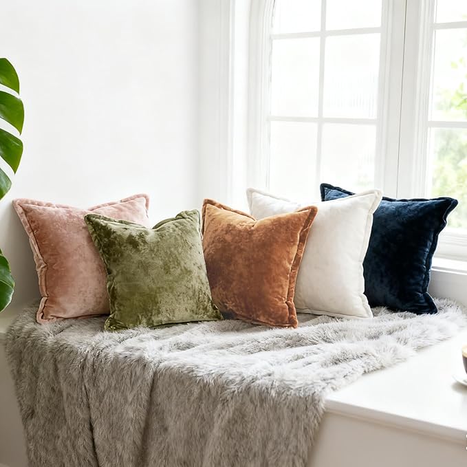 Velvet Pillow Covers 2 Pack Soft 26x26 Pillow Covers Solid Square Euro Shams Decorative Couch Pillow Cases with Wide Border for Sofa Bed Home Decor,Ivory White