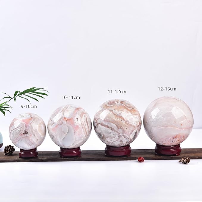 JIC Gem Extra Large Pink Agate Crystal Sphere,Decorative Crystal Ball Pink Gemstone Sphere for Meditation,Office Table Decorations 110-120mm