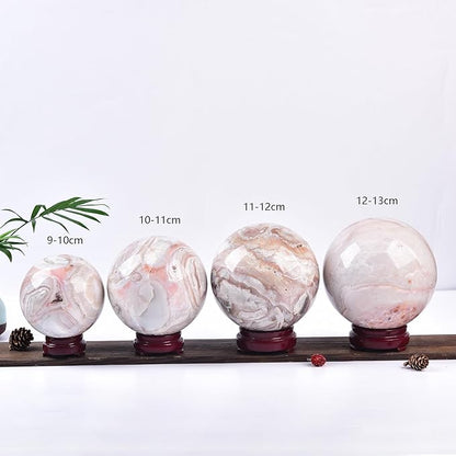 JIC Gem Extra Large Pink Agate Crystal Sphere,Decorative Crystal Ball Pink Gemstone Sphere for Meditation,Office Table Decorations 110-120mm