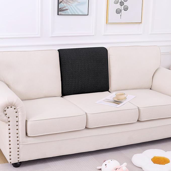 Smiry Waterproof Couch Cushion Covers, Stretch Jacquard Thick Sofa Cushion Covers, Washable Seat Slipcover Elastic Furniture Protector for Pets, Kid (Back Cover M, Black)