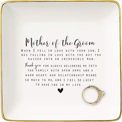 Mother Of the Groom Gifts from Bride,Bridal Shower Gifts for Mother-In-Law Present,Wedding Present for New Mom-Ceramic Jewelry Tray Trinket Holder Ring Dish-Thank You for Always Welcome Me