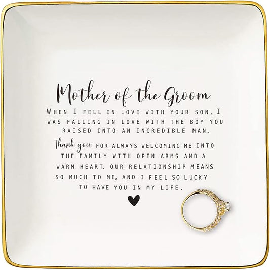 Mother Of the Groom Gifts from Bride,Bridal Shower Gifts for Mother-In-Law Present,Wedding Present for New Mom-Ceramic Jewelry Tray Trinket Holder Ring Dish-Thank You for Always Welcome Me