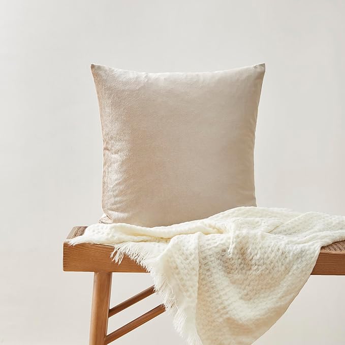 GIGIZAZA Velvet Throw Pillow Covers 26x26,Pack of 2 Champagne Beige Modern Pillow Covers Square Big Solid Pillow Vintage Cases for Living Room Couch