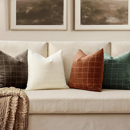 MIULEE Decorative Chenille Check Throw Pillow Covers Vintage Plaid Couch Pillows 20x20 Inch Set of 2 Neutral Boho Farmhouse Cushion Covers Modern Home Decor for Sofa Bed Living Room Burnt Orange