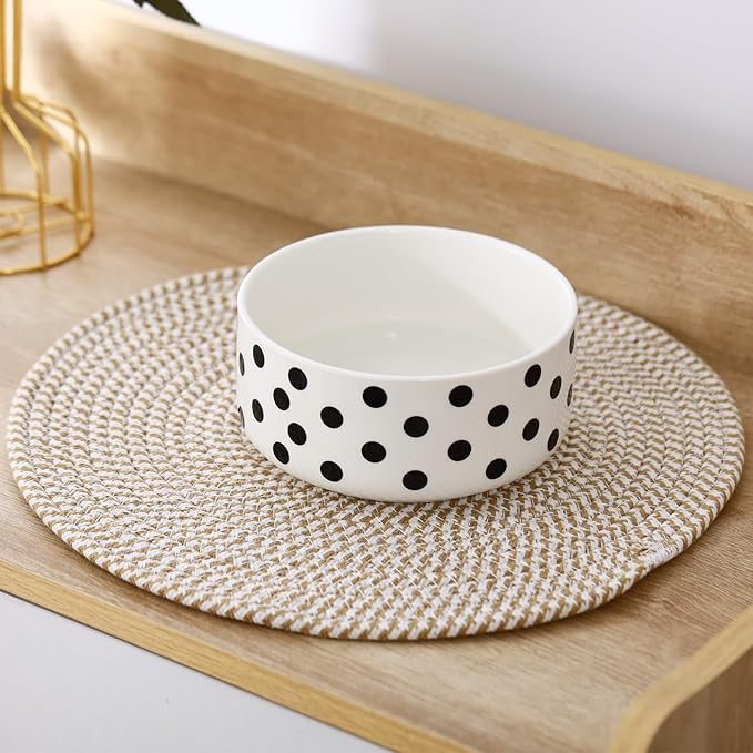 Round Woven Placemats Set of 8 Heat Resistant Placemats 13.5 Inches Farmhouse Cotton Rope Place Mats for Dining Tables Trivets for Hot Dishes Kitchen Décor, Mixed Brown