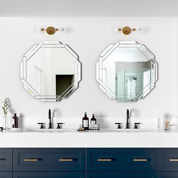 Bathroom Mirror-28”X28” Wall Mirrors Decorative, Beveled Edge Frameless Mirror for Wall Bathroom, Vanity Room, Bedroom, Living Room and Enterway