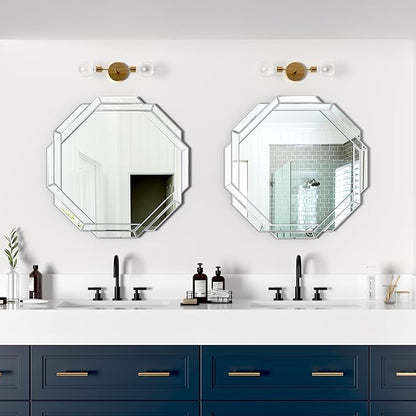 Bathroom Mirror-28”X28” Wall Mirrors Decorative, Beveled Edge Frameless Mirror for Wall Bathroom, Vanity Room, Bedroom, Living Room and Enterway