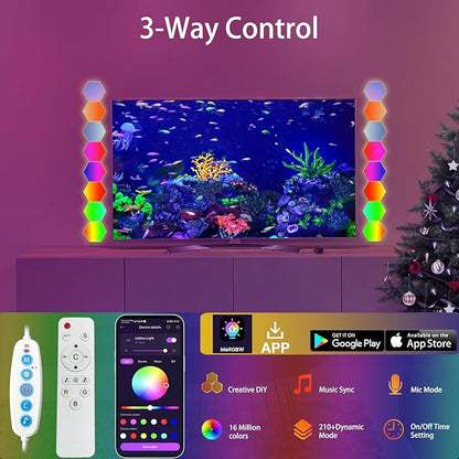 8 Pack Hexagon Lights for Wall LED, That Sync with Music, APP & Remote Controls Hex Lights, RGB LED Wall Panels for TV, Bedroom, Living Room, Game Room Decor