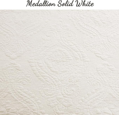 Cozy Line Home Fashions Pure Cotton Bedding Quilt Set (Medallion-Ivory, King - 3 Piece)