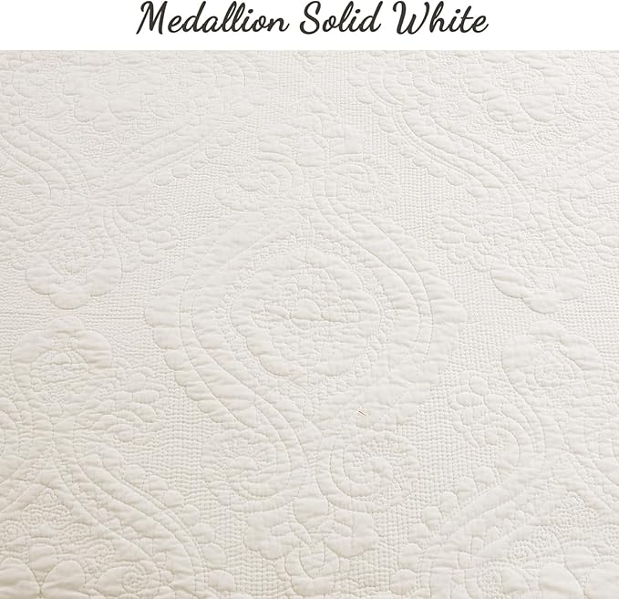 Cozy Line Home Fashions Pure Cotton Bedding Quilt Set (Medallion-Ivory, Queen - 3 Piece)