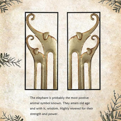 HKaikzo Set of 2 Elephant Wall Decor, African Wall Decor, Gold Elephant Wall Art, Animal Decorations for Living Room, Modern Metal Decor(11.8x27.6in)