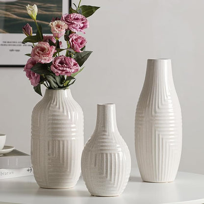 hjn Hand-Glazed White Ceramic Vase - 13.8" H Modern Decorative Centerpiece Vase for Fresh/Dried Flowers, Home Decor for Living Room Bookshelf Mantel | Wedding Housewarming Gift