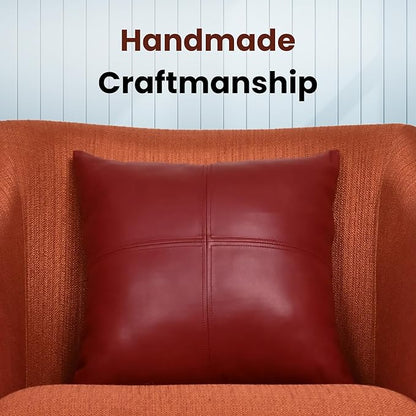 LL LEATHER LOVERS Lambskin Leather Pillow Cover, Hand Panel Stitched Leather Decorative Throw Pillow Covers for Couch Sofa Bed Living Room Garden (20x20 Inches, Reddish Brown Pack of 1)