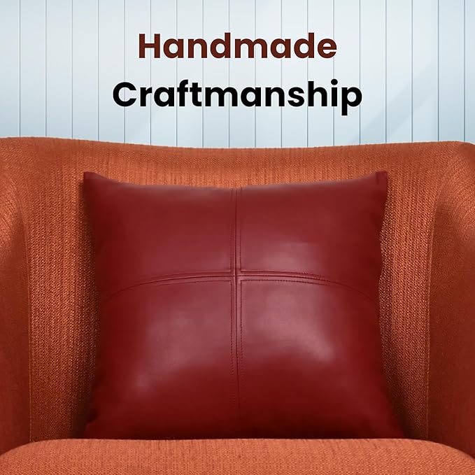 LL LEATHER LOVERS Lambskin Leather Pillow Cover, Hand Panel Stitched Leather Decorative Throw Pillow Covers for Couch Sofa Bed Living Room Garden (16x16 Inches, Reddish Brown Pack of 1)