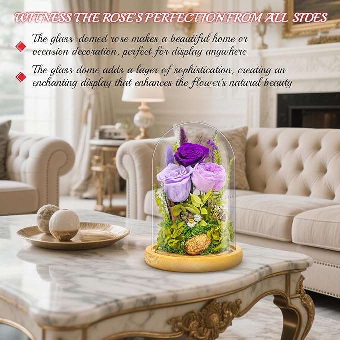Forever Flowers Preserved Roses Prime Delivery For Women, Glass Dome Light Up Preserved Flowers , Christmas Anniversary Thanksgiving Gifts For Wife Girlfriend Women Best Friend Grandma(Purple)