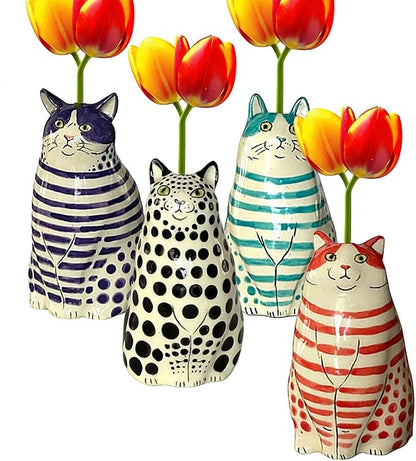 Adorable Polka Dot Cat Flower Vase Bud - A Unique Handmade Piece Perfect for Cat Lovers - Functional and Whimsical Decor for Home and Office