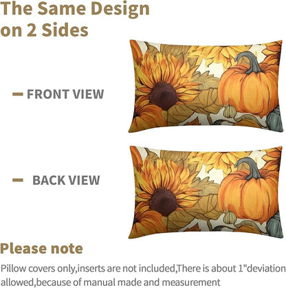 Pumpkin Fall Lumbar Pillow Covers 12x20 Set of 2 Burnt Orange Autumn Thanksgiving Pillow Cases Sunflower Outdoor Decorative Holiday Cushion Cover Rustic Decoration Farmhouse Home Sofa Couch Bed Decor