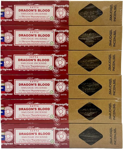 Satya Smudge Incense Stick – Hand-Rolled Indian Masala Incense for Meditation, Yoga & Spiritual Cleansing Pack of 6 (Smudge Dragon Blood)