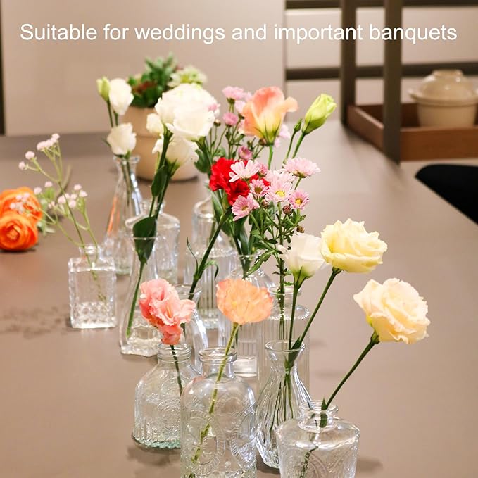 Glass Bud Vases Set of 25, 25 Sizes of Small Flower Vase for Party or Home Table Decorations