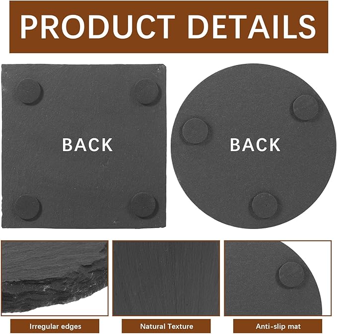 72 Pcs Slate Coasters for Laser Engraving Blanks Slate Coasters Bulk for Engraving Black 4 Inch Blank Laser Engraving, Hand Painted, Scratch Resistant Bottom Square+Round+Heart+Hexagon