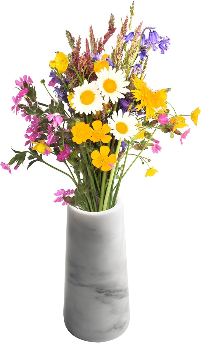 A Grade Natural Marble White Flower Vase, Finely Polished Stone, Decorative Modern Floral Vase, Concisely Designed Centerpiece, Bedroom, Office Wedding (Cylinder)