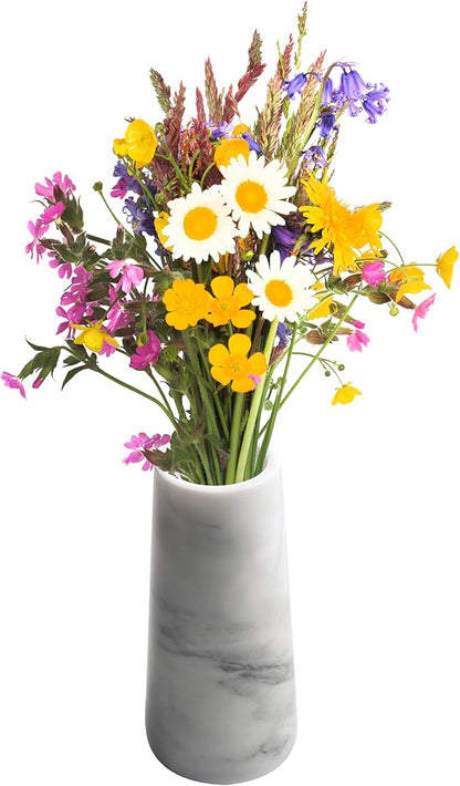 A Grade Natural Marble White Flower Vase, Finely Polished Stone, Decorative Modern Floral Vase, Concisely Designed Centerpiece, Bedroom, Office Wedding (Cylinder)