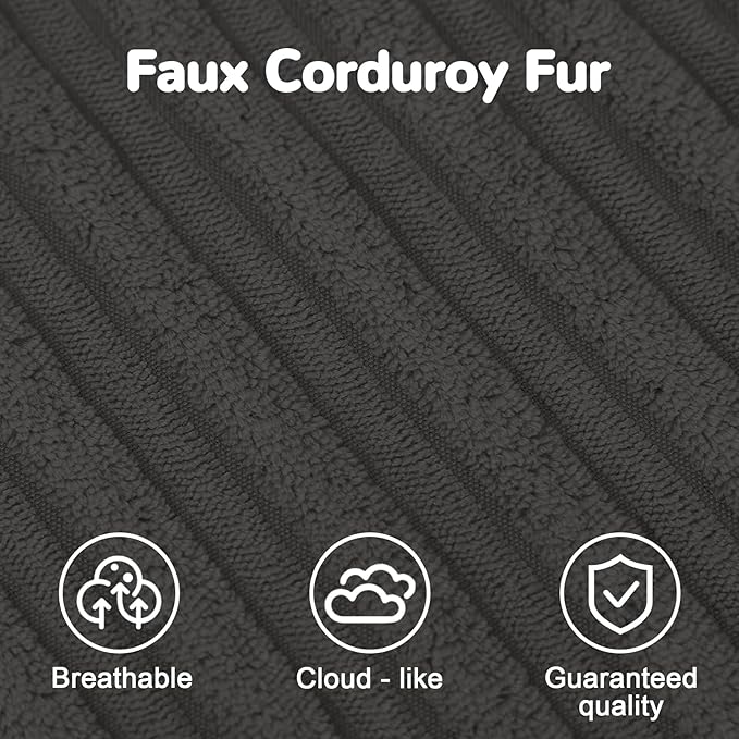 MeMoreCool Square Stuffed Pouf Ottoman Foot Rest, Stripe Furry Floor Pouf Foot Stool with Foam Chunk Filling, Soft Fluffy Stuffed Ottoman Footrest for Living Room, Corduroy Grey