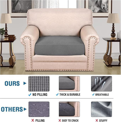 H.VERSAILTEX Super Stretch Individual Seat Cushion Covers Sofa Covers Couch Cushion Covers Slipcover Sets Thick Jacquard Textured Twill Fabric (1 Piece Chair Cushion Cover, Grey)