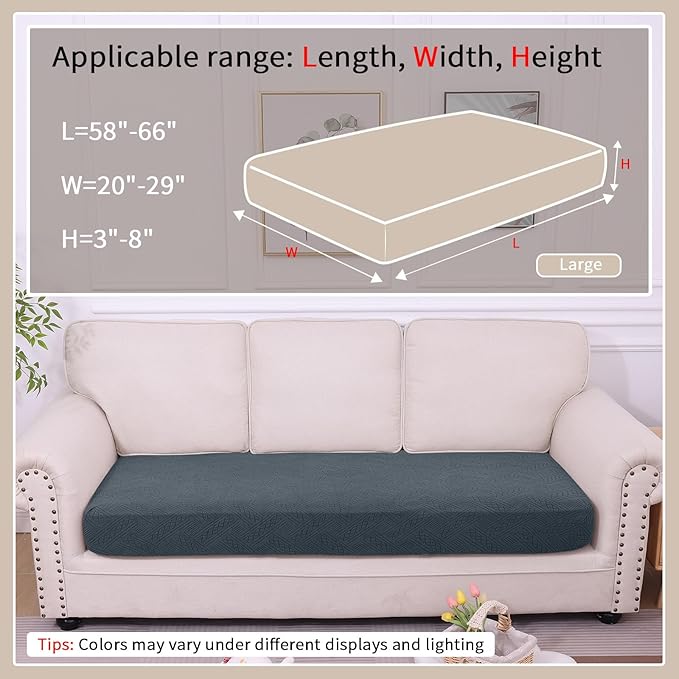 hyha Waterproof Couch Cushion Covers, Waterproof Sectional Couch Covers for 3 Cushion Sofa for Pets, Stretch Sofa Slipcover Washable with Elastic Bottom(Large, Dark Grey)