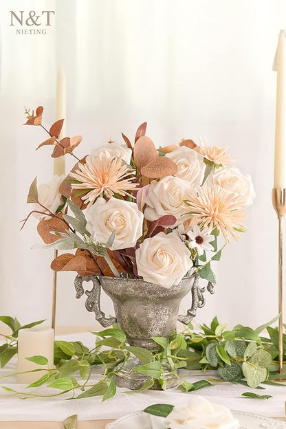 N&T NIETING Roses Artificial Flowers, 50pcs Fake Flowers Foam Roses for DIY Wedding Bridal Bouquet Baby Shower Party Cake Wall Decoration, Cream