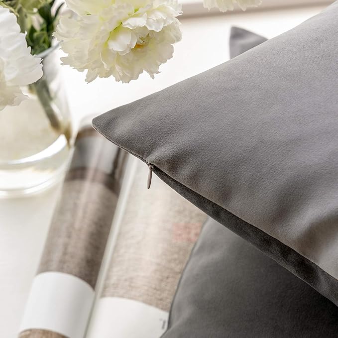 Phantoscope Pack of 2 Velvet Decorative Throw Pillow Covers Soft Solid Square Cushion Case for Couch Dark Grey 26 x 26 inches 65 x 65 cm