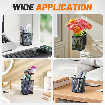 Segarty Pen Cup Holder, 12 Pack Square Black Pen Holder for Desk, Metal Mesh Pencil Cups Bulk for Office Supplies, School Classroom, Desktop Accessories, Makeup Brush