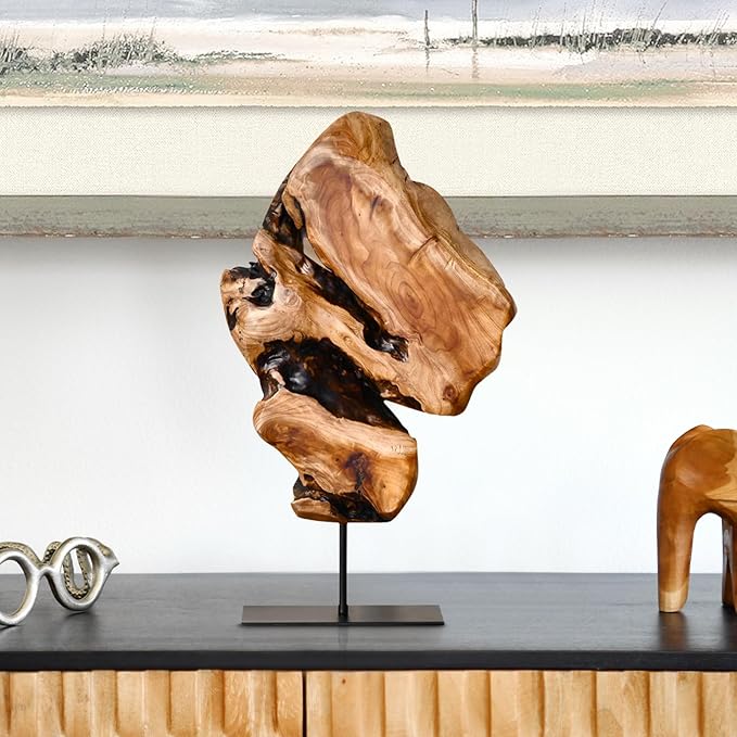 WELLAND Irregular Cedar Wood Sculpture 8.75" W x 1.75" D x 17.75" H Natural Edge Tabletop Statues, Handmade Ornaments, Décor for Living Room, Home Office, Bedroom,