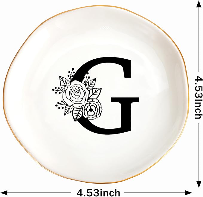 JoycuFF Initial G Ceramic Jewelry Tray, Bridesmaid Bride Gifts, Mothers Day Christmas Anniversary Engagement Birthday Gifts for Women Couples, Trinket Dish for Rings Earrings Necklaces Bracelets Keys
