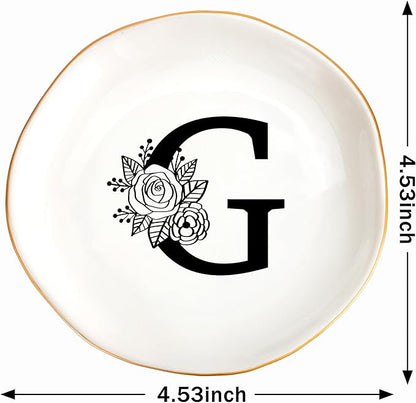 JoycuFF Initial G Ceramic Jewelry Tray, Bridesmaid Bride Gifts, Mothers Day Christmas Anniversary Engagement Birthday Gifts for Women Couples, Trinket Dish for Rings Earrings Necklaces Bracelets Keys