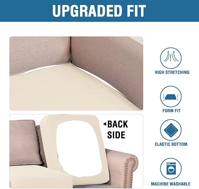 H.VERSAILTEX Multi-Pieces Loveseat Covers for 2 Cushion Couch High Stretch Couch Cushion Covers Jacquard Textured Twill Fabric(2 Seat Covers Plus 2 Back Cushion Covers, Cream)
