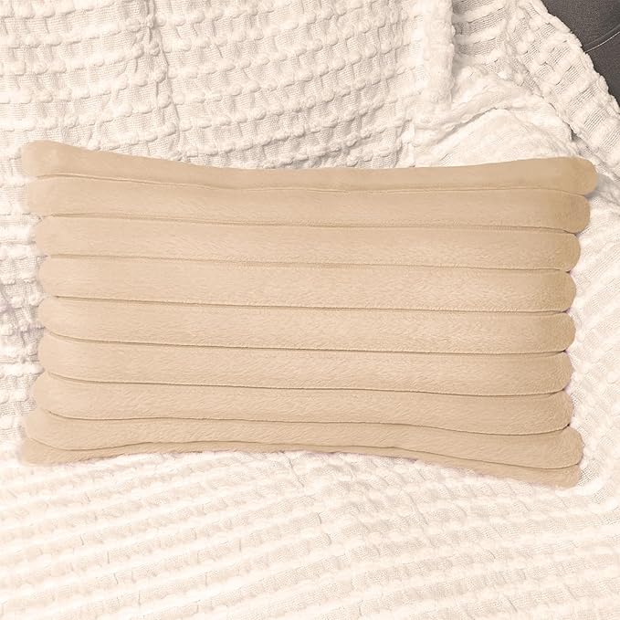 2 Pack 12x20 Pillow Cover Velvet Pillow Covers, Faux Fur Oblong Throw Pillow Covers for Living Room Decorations Throw Pillow Case, Throw Pillow Cover Cushion Cover for Home Sofa Bedroom Car, Khaki