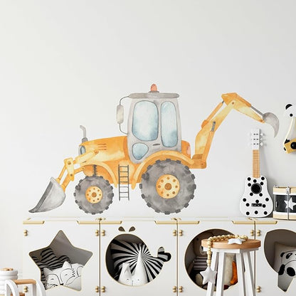 Construction Tractor Backhoe Loader Wall Decal for Boys Room, Construction Eqipment Peel Stick Removable Fabric Wall Sticker, Nursery or Playroom Decor, Repositionable (24 inch: 13" Tall x 24" Wide)