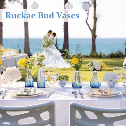 RUCKACE Bud Vases in Bulk 22 Blue Glass Small Vases Flower Vase Bulk for Centerpiece Table Wedding Decorations Home Decor Party(Gradient Blue 22 Pack)