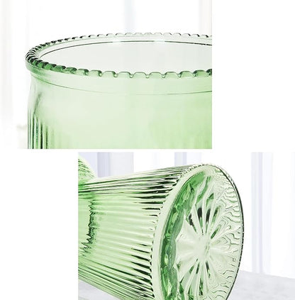 VECELO Modern Ribbed Glass Vase, Clear Flower Vase for Table Centerpiece, Modern Glass Vase for Living Room, Bedroom, Dining Table, Entryway, Office, Wedding, 7.5 Inches