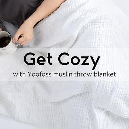 Yoofoss Muslin Blanket 100% Organic Cotton Large Twin Size 60" x 80" for Bed Couch Summer Gauze Blanket for Adults Lightweight and Breathable White