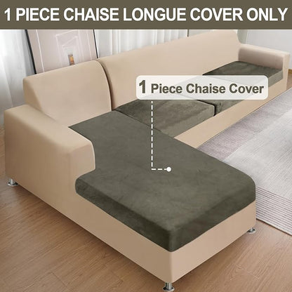 Couch Cover 1 Piece Chaise Lounge Cover Velvet Sectional Couch Cushion Covers Separate L Shape Sofa Slipcovers Furniture Protector for Dogs Pets (Chaise or Sofa 3-Seater, Olive Green)
