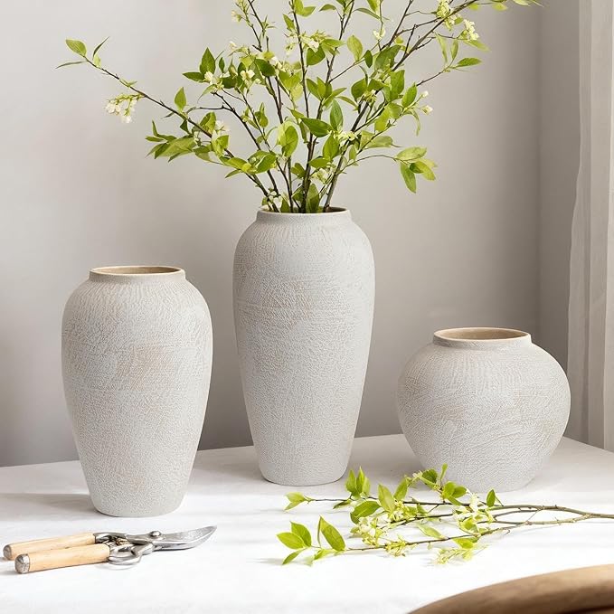 Large Ceramic Rustic Vase, 13" Minimalist Decorative Farmhouse Tall Vase for Home Decor, Living Room, Shelf Decor, Enterway, Wedding, Table Decoration